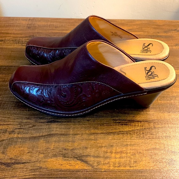 Sofft Tooled Leather Heeled Mules Size 9 - Picture 3 of 8